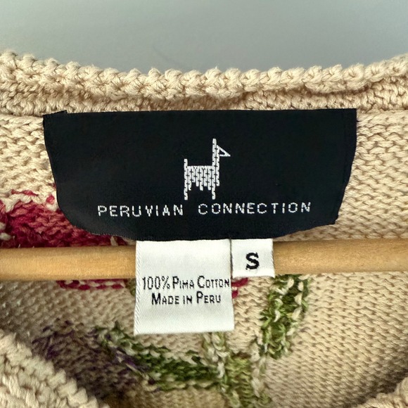 Peruvian Connection Pima Cotton Floral Knit Cardigan Sweater –‎ Size S Cream - Picture 4 of 9